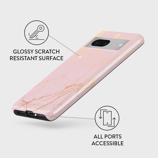 Peachy Gold - Pink Marble Google Pixel 7a Case 3